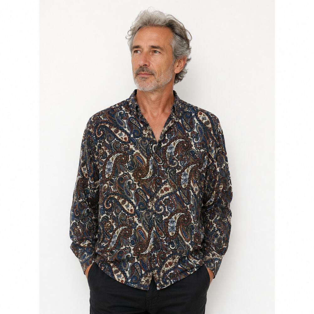 VTG Peter England Men's Shirt Size XL Cottagecore Paisley Rayon Casual USA